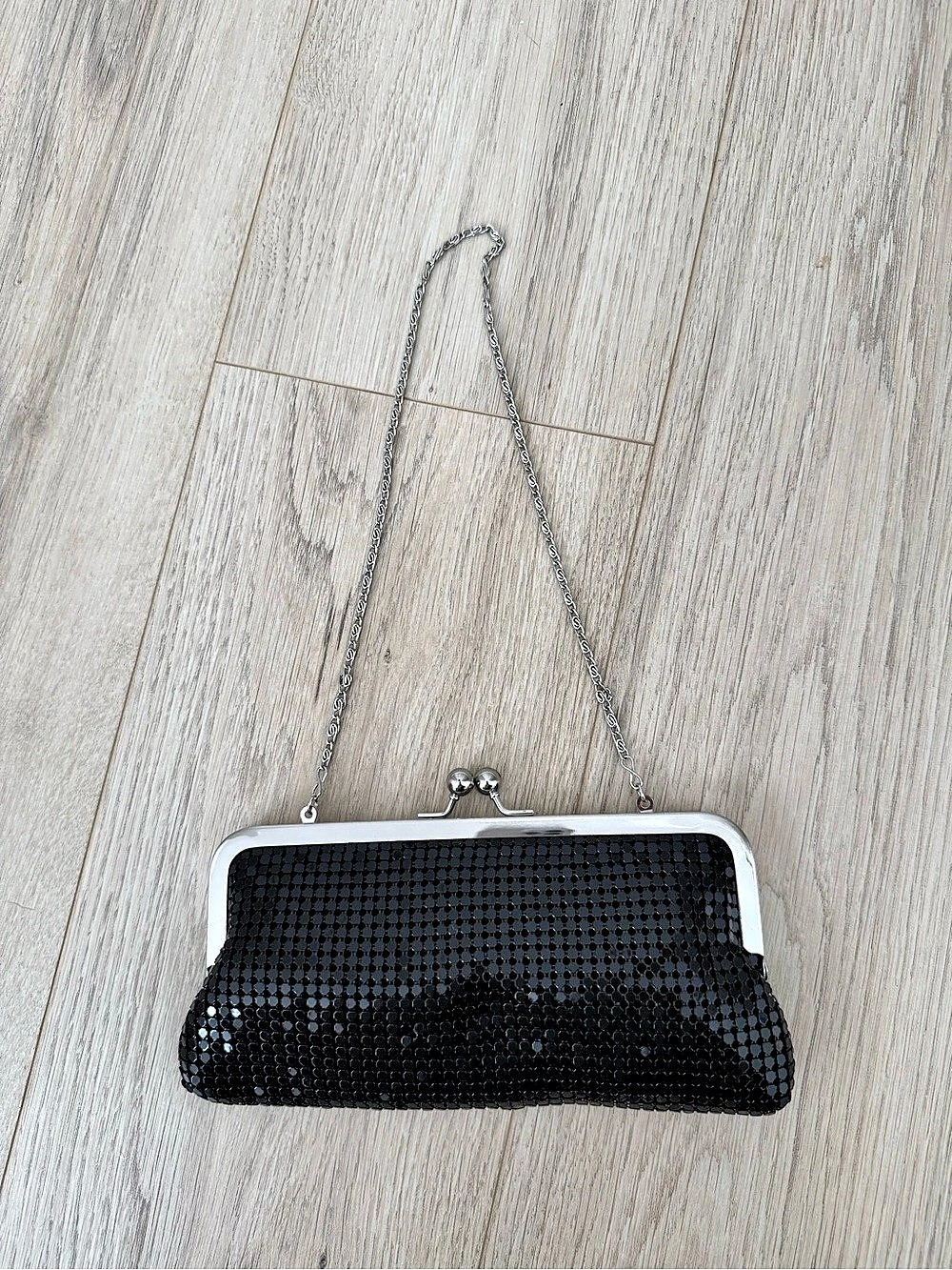 Jessica Black Metal Mesh Kiss-Lock Evening Clutch